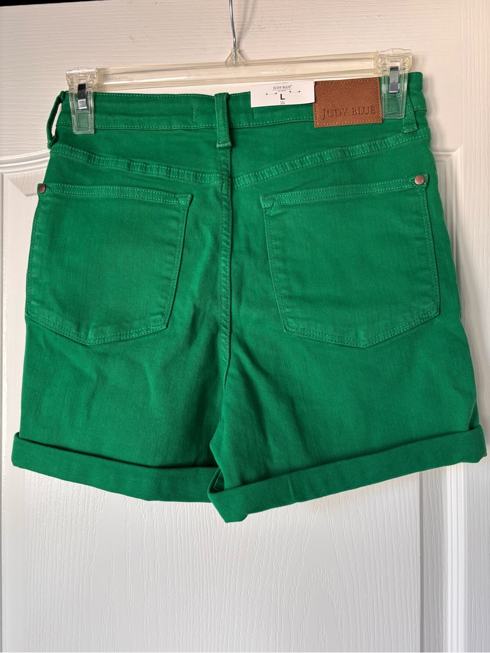 Judy Blue Shorts Green High Rise Tummy Control Cuffed Garment Dyed Stretch Denim - Picture 2 of 9